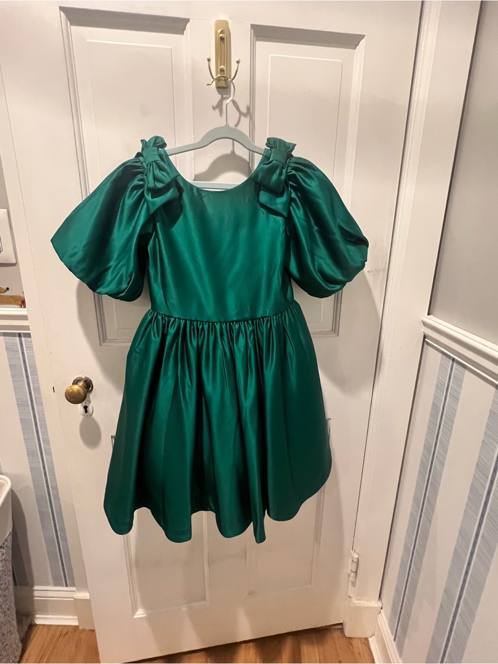 Janie and Jack Emerald Green Satin Puff Sleeve Party Dress